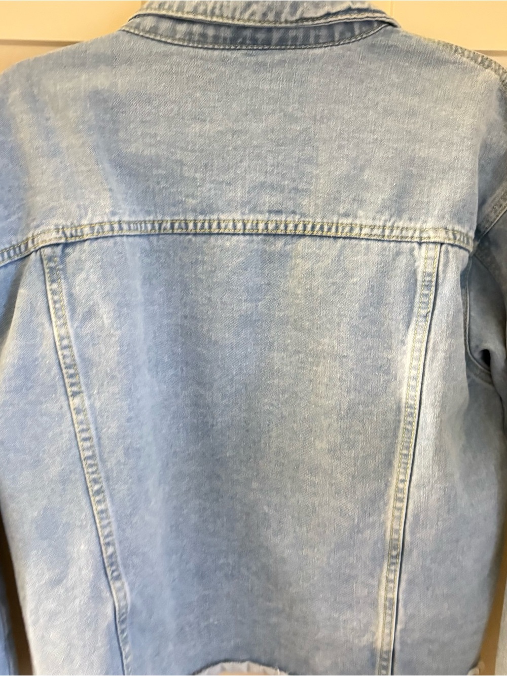 Oversized Cropped Light Wash Denim Jacket Raw Hem Inspired Heritage Americana - Picture 8 of 12
